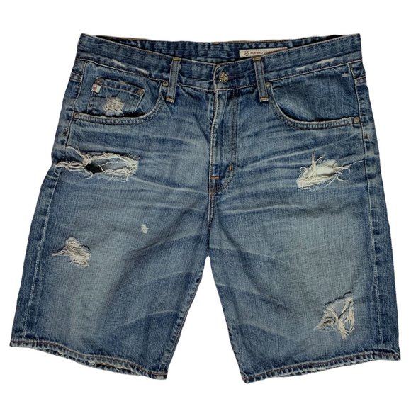 AG Adriano Goldschmied Mens Jeans Shorts Blue W34xL10 Distressed Denim - Picture 1 of 12